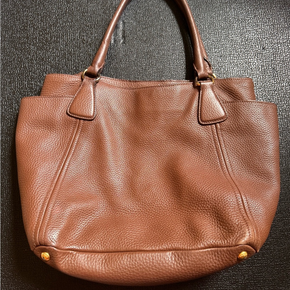 Prada Brown Leather Daino Vitello Tote with Side Pockets - Picture 3 of 13